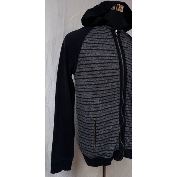 Rock & Republic Womens Medium Striped Black / Gray Full Zip Hooded Jacket Hoodie - Picture 13 of 14